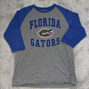 Florida Gators Gray Blue Baseball Style 3/4” raglan sleeve Tee T Shirt L